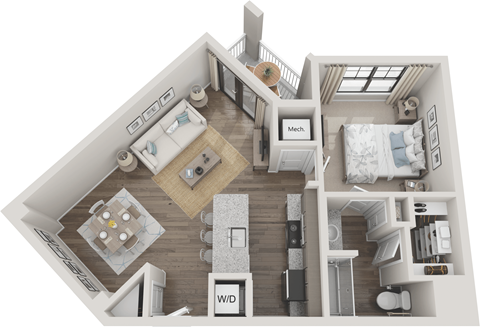 Floor plan for 1 bed, 1 bath, 788 sqft